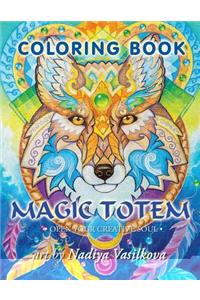 Magic totem: Coloring Book for Grown-Ups, Adult. Beautiful decorative animals, birds, flowers