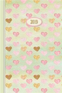 2019 Planner - Pink Golden Hearts