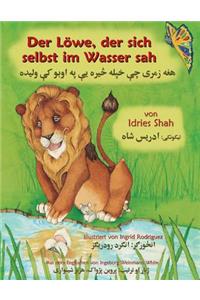 Löwe, der sich selbst im Wasser sah
