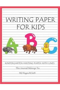 Kindergarten writing paper with lines for ABC kids