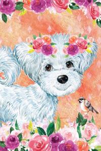 My Big Fat Journal Notebook For Dog Lovers White Fluffy Puppy In Flowers