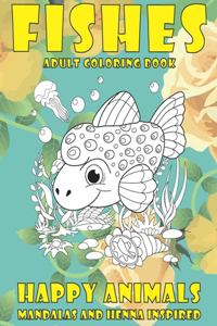 Adult Coloring Book Happy Animals - Mandalas and Henna Inspired - Fishes