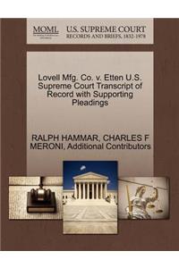 Lovell Mfg. Co. V. Etten U.S. Supreme Court Transcript of Record with Supporting Pleadings