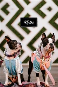 Boston Terrier Dog Pup Puppy Doggie Notebook Bullet Journal Diary Composition Book Notepad - Two Friends