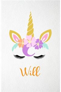 Will A5 Lined Notebook 110 Pages: Funny Blank Journal For Lovely Magical Unicorn Face Dream Family First Name Middle Last Surname. Unique Student Teacher Scrapbook/ Composition Great