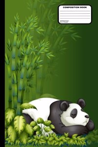 Cartoon Panda Bear Sleeping in Bamboo Leaves Composition Notebook Blank Unruled 200 Pages / 100 Sheets, 8-1/2