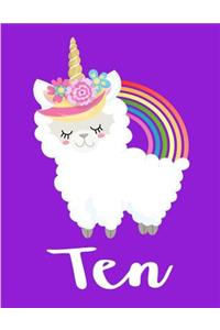 Magical Llamacorn 10th Birthday Lined Notebook