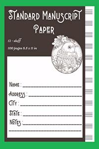 Standard Manuscript Paper 12-staff 100 pages 8.5 x 11 in