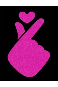 K-POP Love Heart Finger Sign Saranghae in Pink on Black