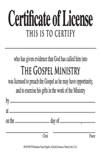 Certificate of License for Minister - Billfold-Size