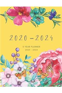 2020-2024 Five Year Planner Monthly Calendar Yellow Goals Agenda Schedule Organizer
