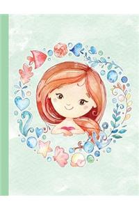 Green Watercolor Mermaid Wreath Composition Notebook, Wide Ruled: Lined Student Exercise Book