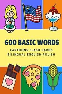 600 Basic Words Cartoons Flash Cards Bilingual English Polish