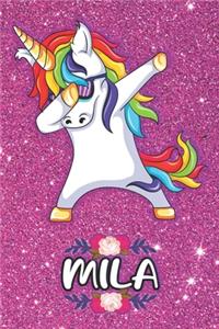 Mila - Dabbing Unicorn Notebook: Personalized Dabbing Unicorn notebook For Girls Who Love Unicorns - Cute Rainbow Unicorn, Cute Rainbow Unicorn For Kids, School, Students and Teache