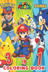 3 in 1 Coloring Book Pokemon, Sonic, Super Mario