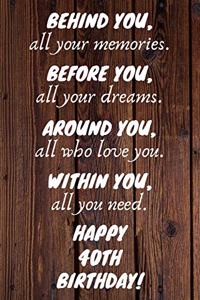 Behind You All Your Memories Before You All Your Dreams Happy 40th Birthday