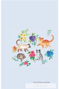 Cats and Flowers Light Blue Notebook Journal (Size 5,5