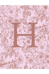 H: Monogram Initial Notebook For Women And Girls-Pink And Brown Floral-120 Pages 8.5 x 11