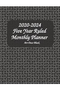 2020-2024 Five Year Ruled Monthly Planner Art-Deco Black
