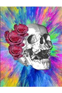 Skull With Roses Tie Dye Journal Notebook College Ruled Pages 8.5 X 11 (150 Pages)