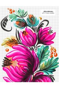 Graph Journal - Square Grid Notebook 8.5 x 11 - Pink Flowers