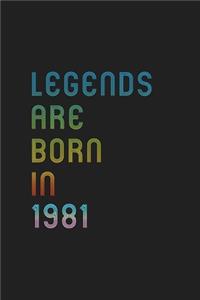 Legends Are Born In 1981 Notebook Birthday Gift