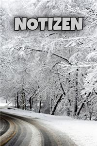 Notizbuch Winter Baum Straße Schnee, liniert, 120 Seiten