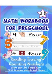 Math Workbook for Preschool Reading Tracing Counting Numbers