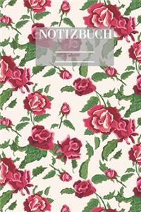 Notizbuch Garten Muster Pattern Pflanzen Blumen Pflanze Flower Blüte Grün Rot Rose Rosen