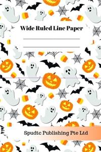 Scary Pumpkins, Ghosts and Bats Theme Wide Ruled Line Paper