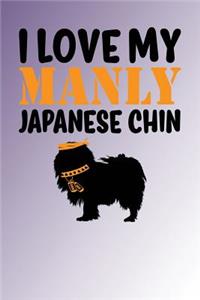 I Love My Manly Japanese Chin: Purple Blend, Orange & Black Design, Blank College Ruled Line Paper Journal Notebook for Dog Moms and Their Families. (Dog Gender Reveal and Dog Dad