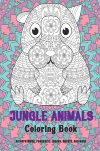 Jungle Animals - Coloring Book - Hippopotamus, Proboscis, Iguana, Wolves, and more