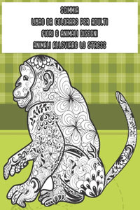 Libro da colorare per adulti - Disegni animali alleviare lo stress - Fiori e Animali - Scimmia