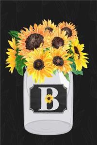 B: Sunflower Journal, Monogram Initial B Blank Lined Diary with Interior Pages Decorated with Sunflowers.