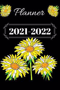 Yellow & White Daisies on Black 25 Month Weekly Planner Dated Calendar for Women & Girls