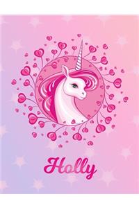 Holly: Unicorn Sheet Music Note Manuscript Notebook Paper - Magical Horse Personalized Letter D Initial Custom First Name Cover - Musician Composer Instrum