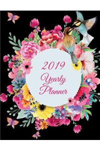 2019 Yearly Planner: Black Color Floral, 8.5" X 11" Calendar Schedule Organizer, Daily/Weekly/Monthly/Yearly Planner, Daily to Do List, Schedule Planner, Agenda Planner