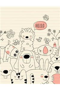 Hello: Animals, Composition Book, Journals, Diaries, Notebook for Girls, Kids, School, Students, Bullet Journal 8.5 x 11 in, 110 pages, Wide Ruled