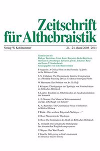 Zeitschrift Fur Althebraistik, 21.-24. Band 2008-2011
