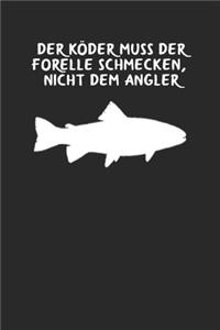 Der Köder muss der Forelle schmecken nicht dem Angler: Lustiges A5 Notizbuch liniert 120 Seiten für Angler und Fliegenfischer. I Geschenkidee für Rentner und Hobbyangler