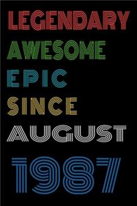 Legendary Awesome Epic Since August 1987 Notebook Birthday Gift For Women/Men/Boss/Coworkers/Colleagues/Students/Friends.