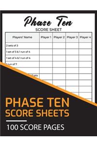 Phase Ten Score Sheets 100 Score Pages