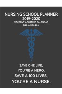 Nursing School Planner Student Academic Calendar 2019-2020 Daily Hourly