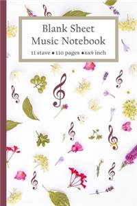 Blank Sheet Music Notebook 11 Stave 110 Pages 6x9 Inch
