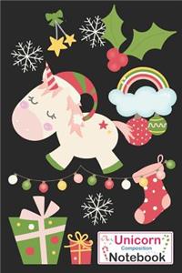 Unicorn Composition Notebook: Black Christmas Themed Unicorn Xmas Notebook Journal Diary