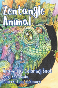 Zentangle Animal - Grown-Ups Coloring Book - Deer, Red panda, Squirrel, Lion, and more