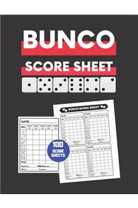 Bunco Score Sheet: V.20 100 Bunco Score Pad for Dice game / Bunco Scorekeeping / Score Keeping Book Large size