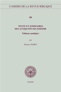 Texte Et Sommaires Des Antiquites de Josephe