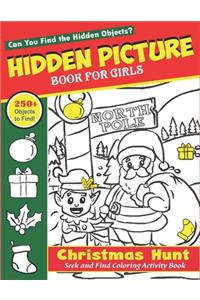Hidden Picture Book for Girls, Christmas Hunt Seek And Find Coloring Activity Book