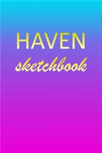 Haven: Sketchbook - Blank Imaginative Sketch Book Paper - Pink Blue Gold Custom Letter H Personalized Cover - Teach & Practice Drawing for Experienced & As